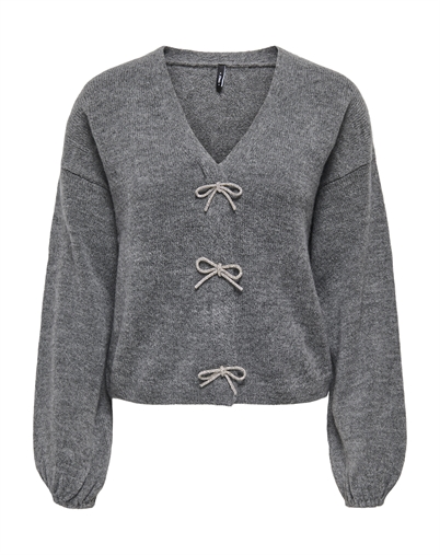  Only - ONLDonna Bow V-Neck Strik - Medium Grey Melange 